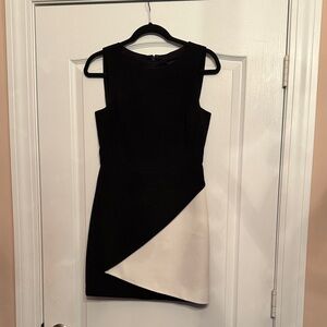BCBGMaxAzria Black and White Asymmetric Mini Dress